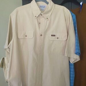 Carhartt Mens 100% Cotton Short Sleeve Button Up Shirt  Khaki - Large